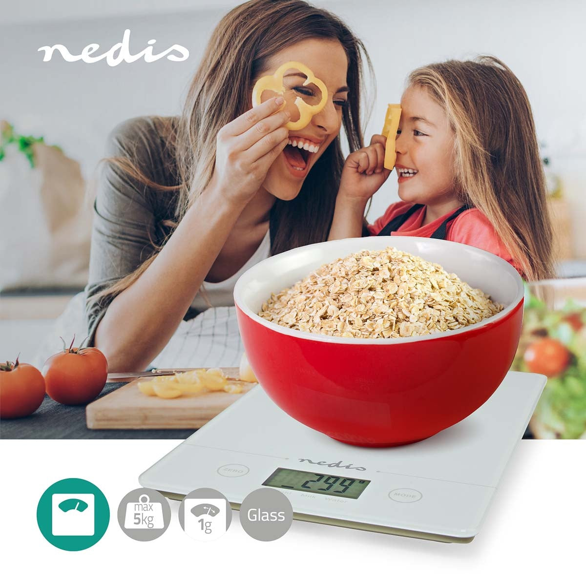 Kitchen scale | Digital | Glass / Plastic | CR 2032 Battery | White