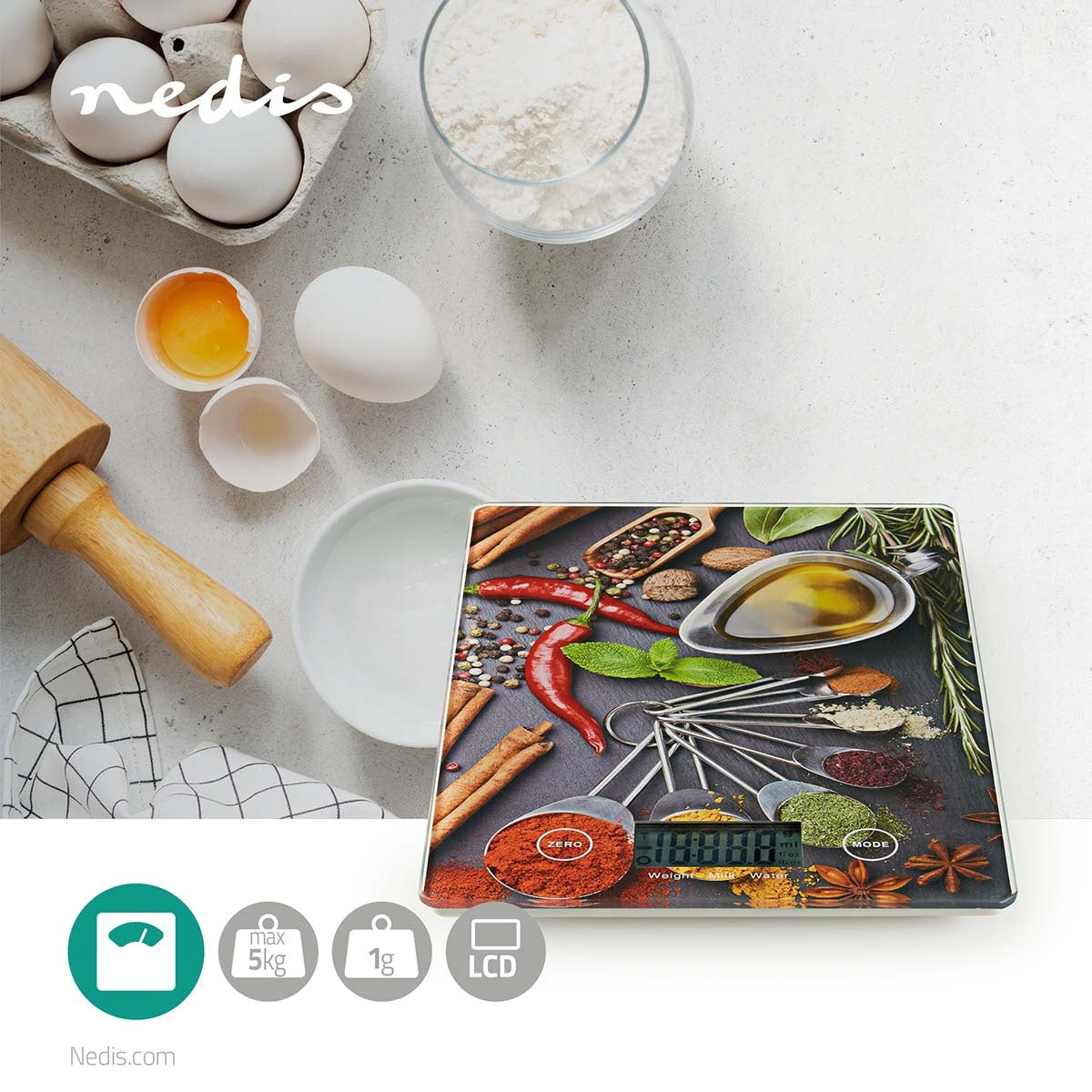 Kitchen scale | Digital | Glass / Plastic | Multicolored