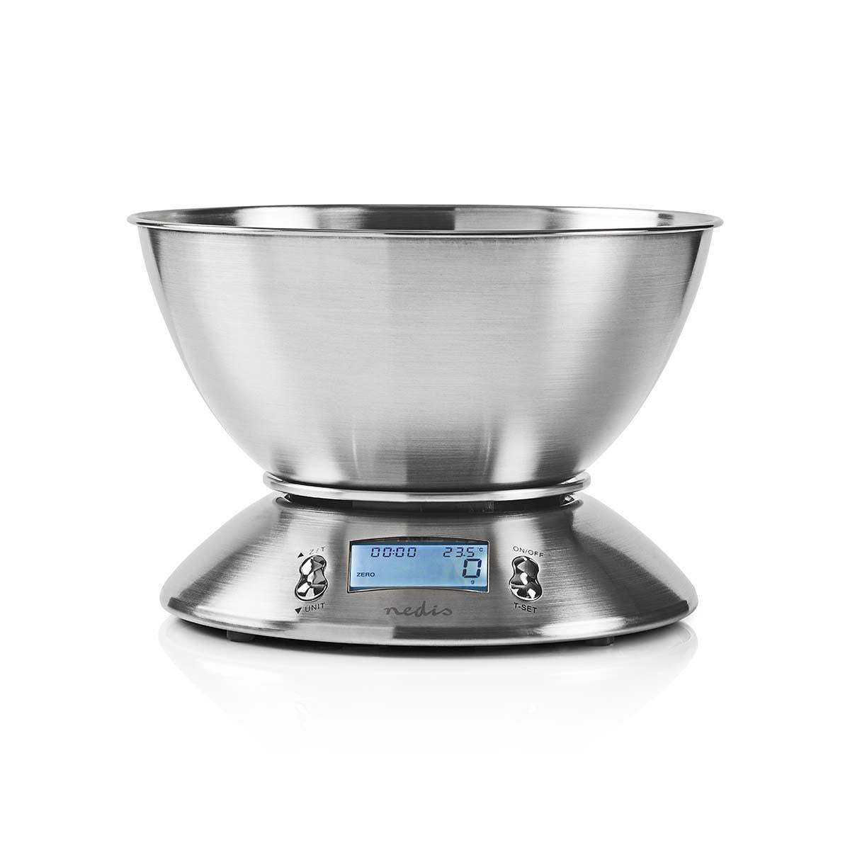Kitchen scale | Digital | Stainless steel | Timer function | Thermometer function | Removable bowl | Silver
