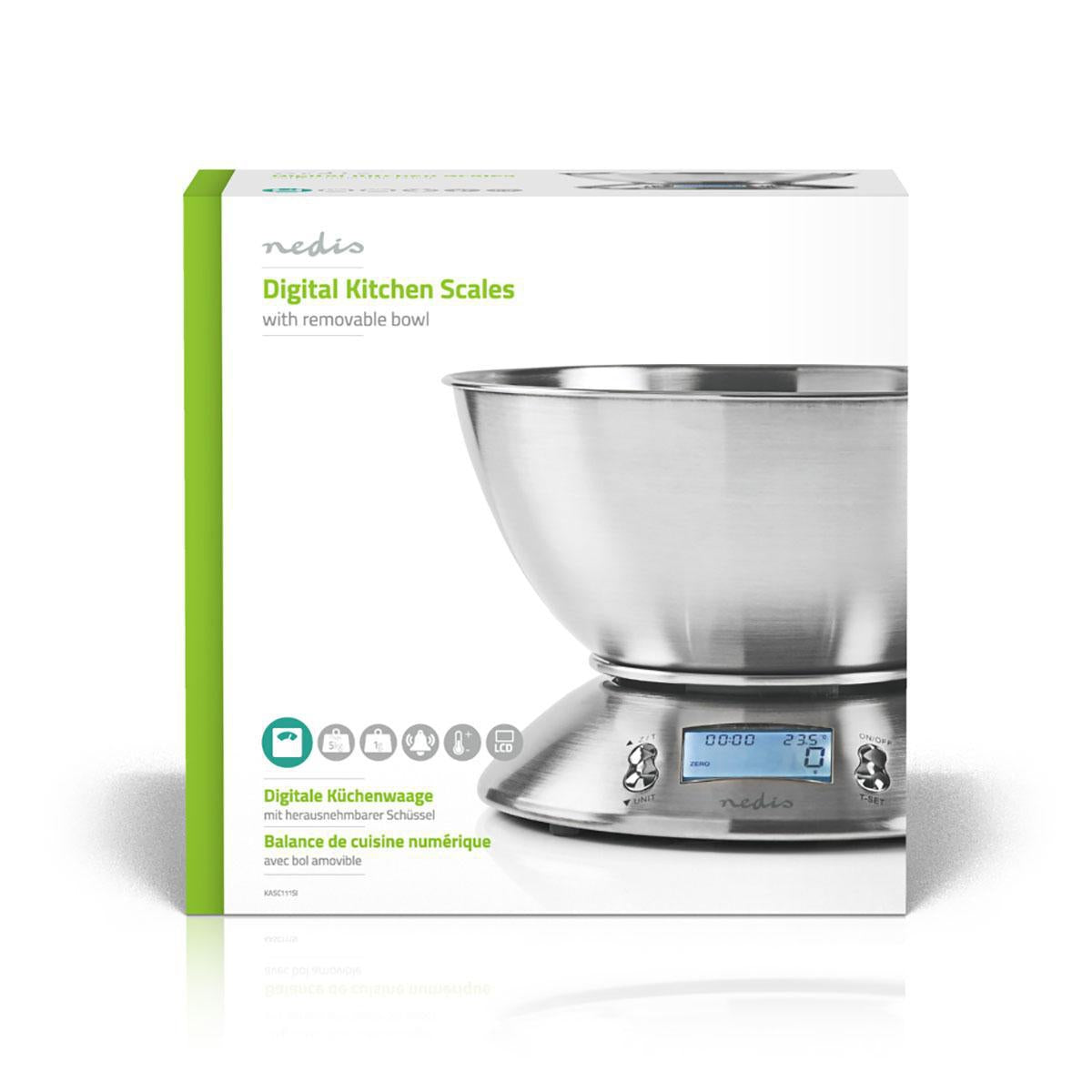 Kitchen scale | Digital | Stainless steel | Timer function | Thermometer function | Removable bowl | Silver