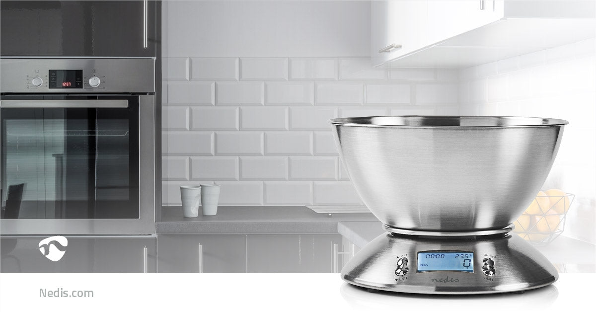 Kitchen scale | Digital | Stainless steel | Timer function | Thermometer function | Removable bowl | Silver
