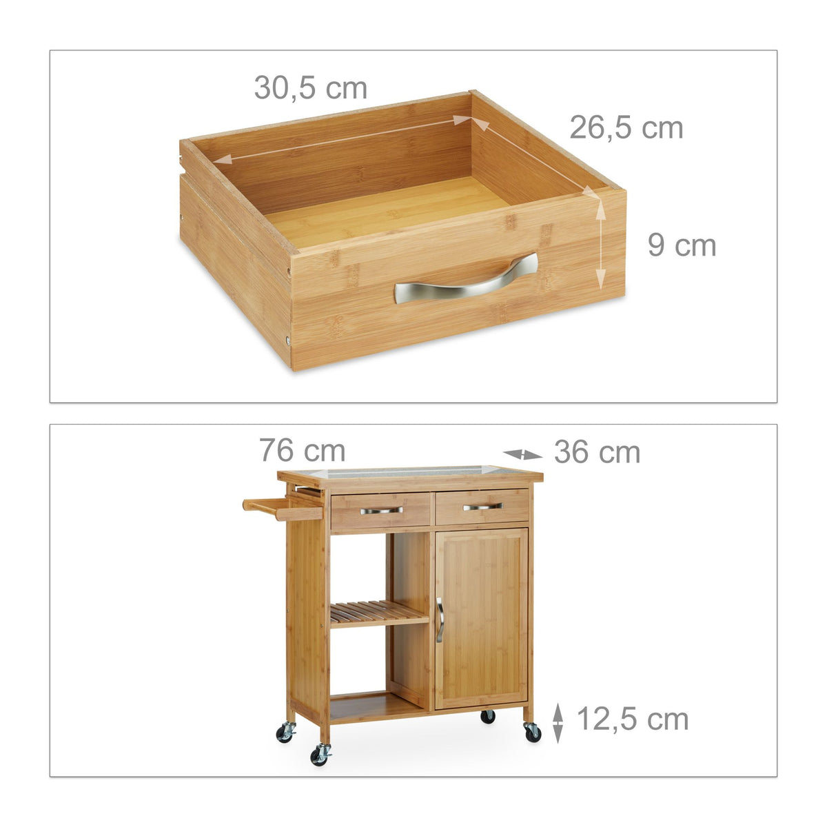 Kitchen trolley with marble top