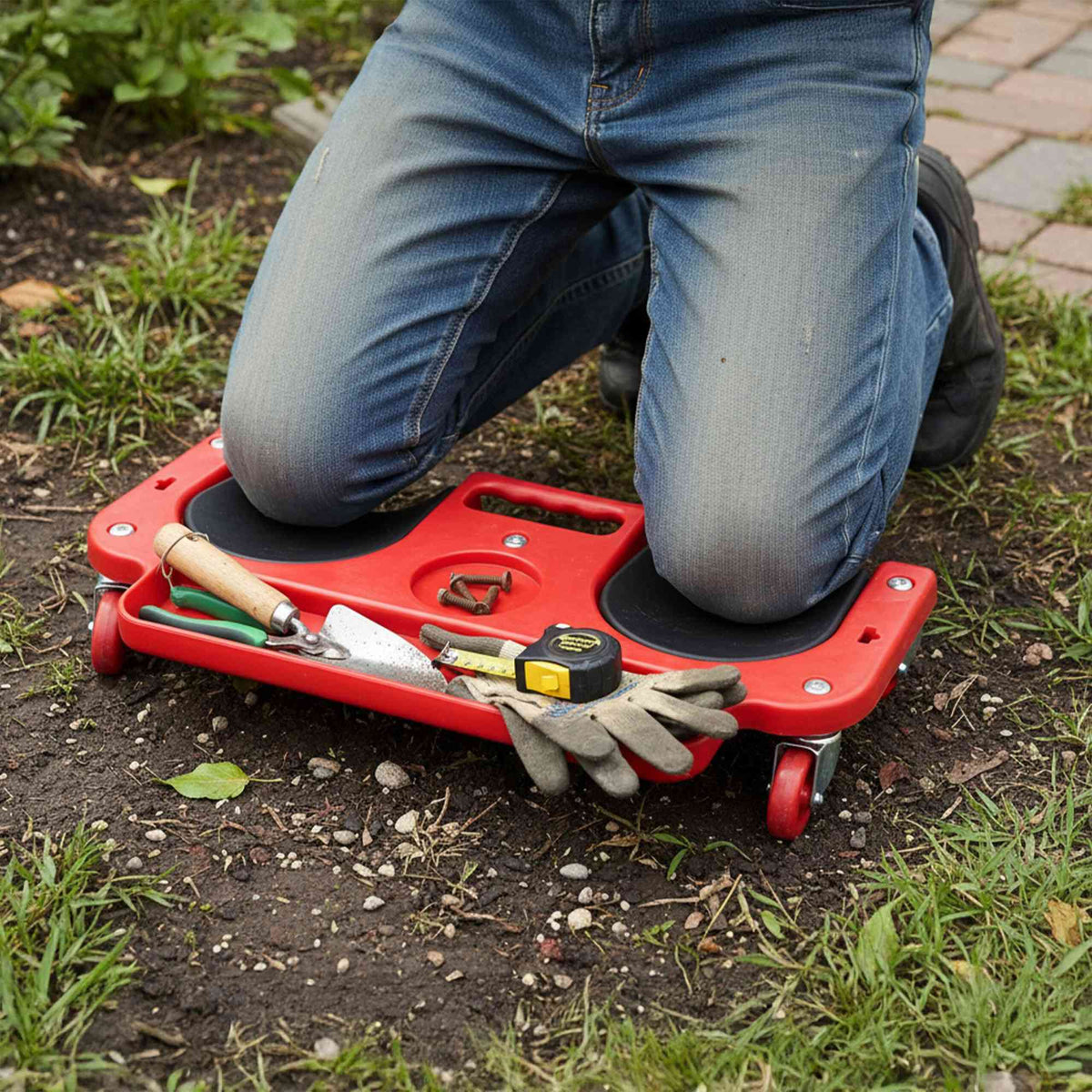 Knee Roller with Tool Tray for Flooring Tasks