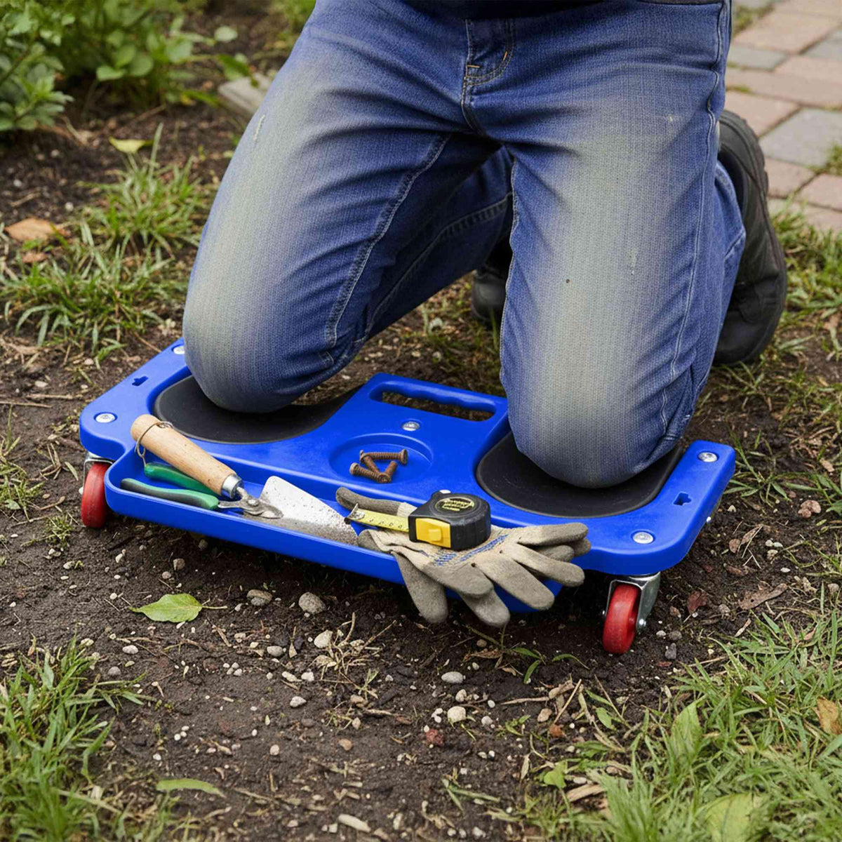 Knee Roller with Tool Tray for Flooring Tasks
