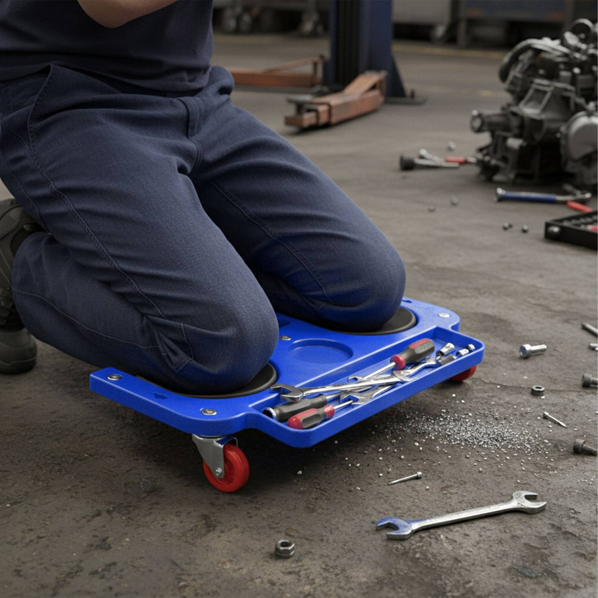 Knee Roller with Tool Tray for Flooring Tasks