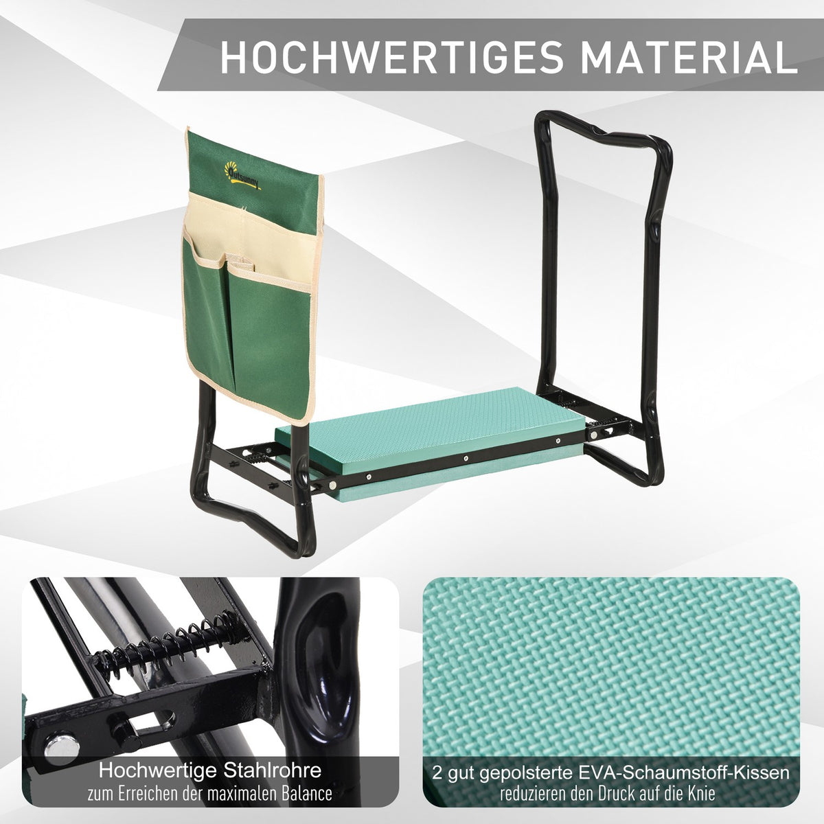 Kneeler Folding Garden Stool 2 In 1 Knee Support With Tool Bag Eva Foam 58 X 28 X 49Cm