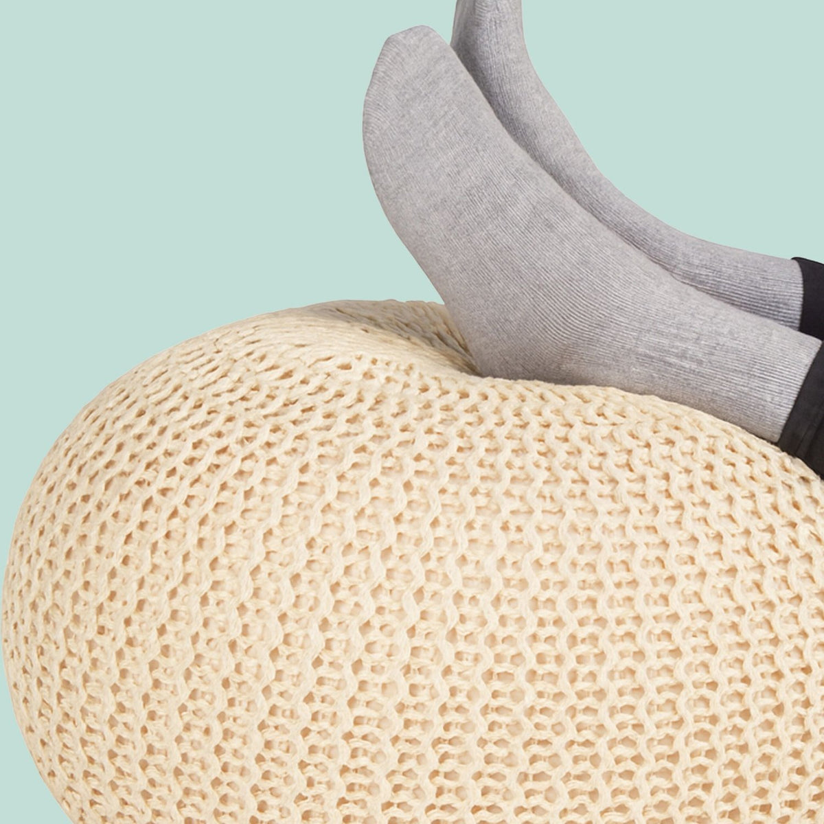 Knitted Pouf – Round, Boho Design, Polystyrene Fill