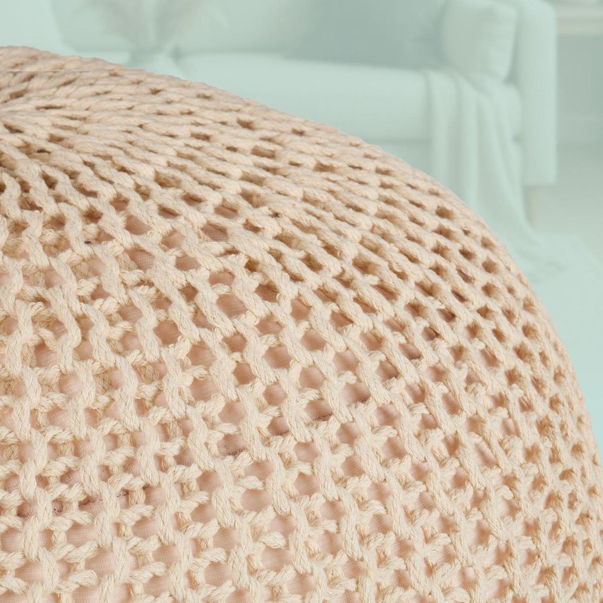Knitted Pouf – Round Floor Seat, Boho Design