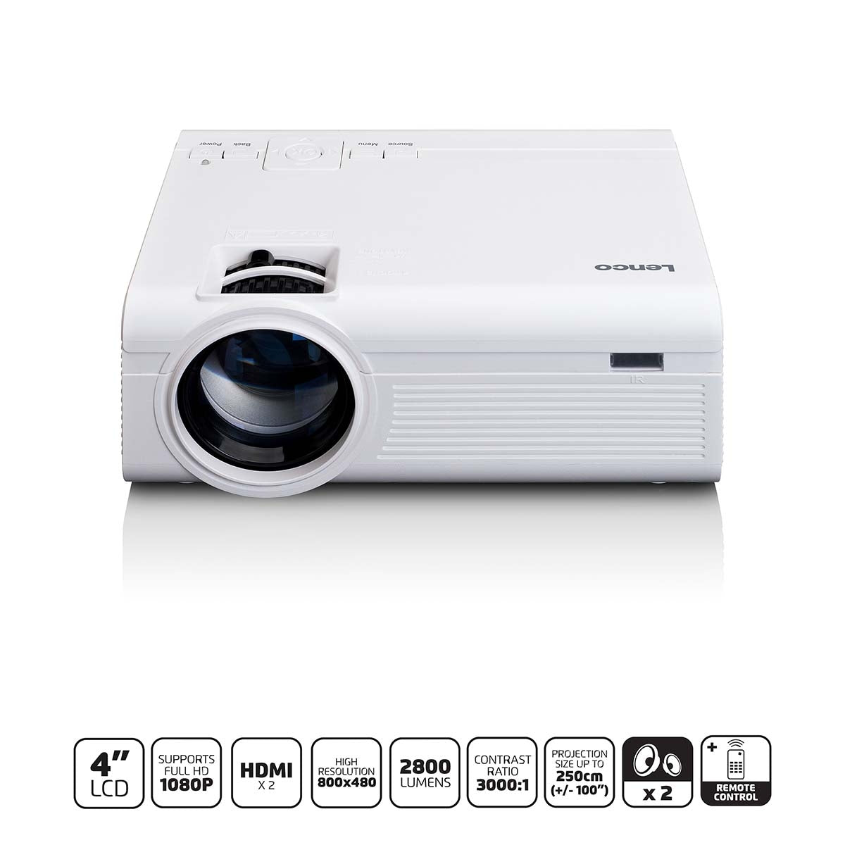 LCD Projector with high resolution, supports Full HD 1080P content White