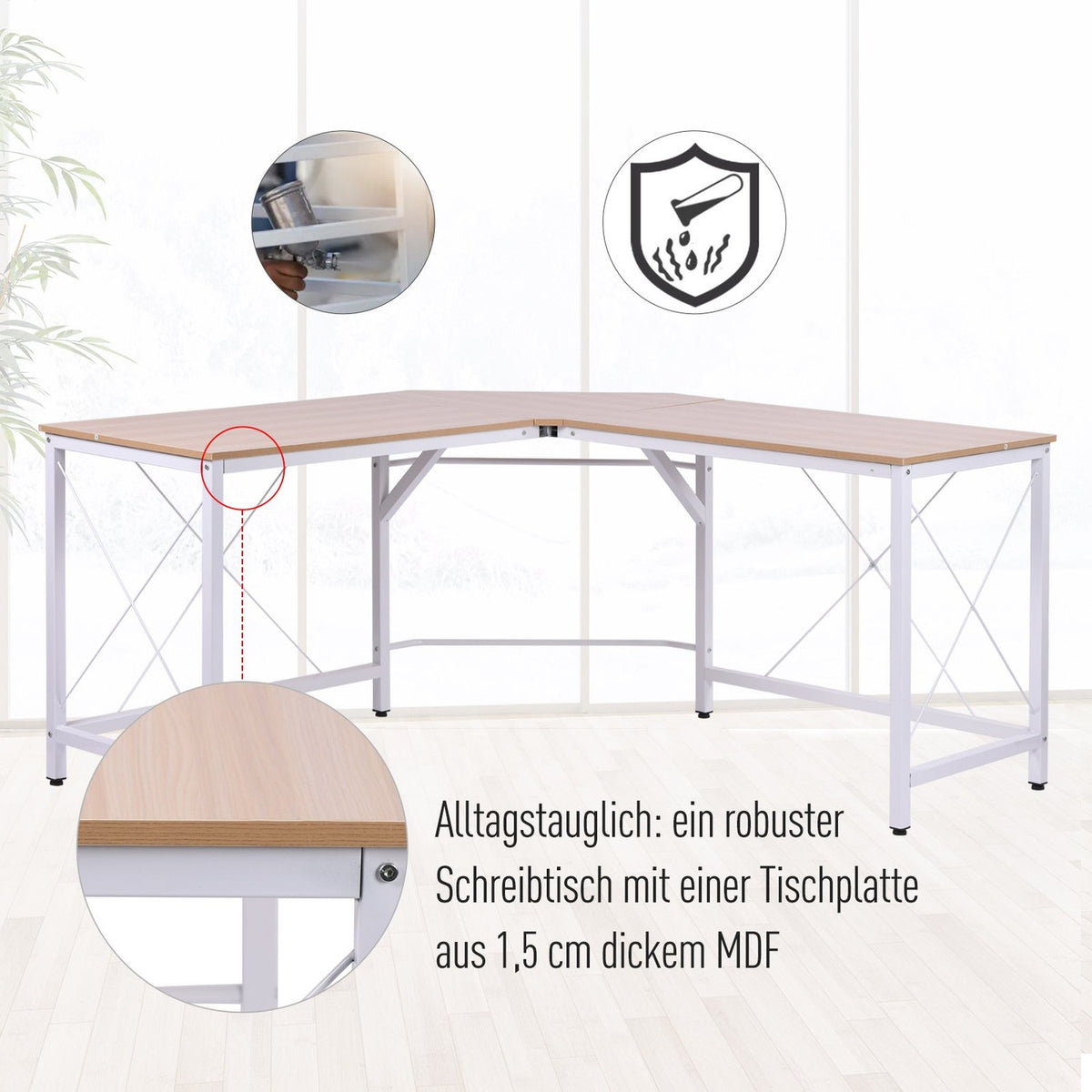 L-Desk Corner Desk Angle Desk Work Table Mdf Natural 150X150X76Cm