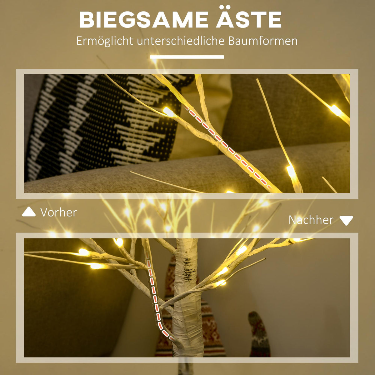 LED Artificial Birch Tree, White Bark, 120 cm, Indoor/Outdoor