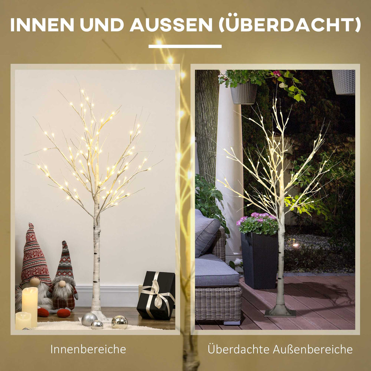 LED Artificial Birch Tree, White Bark, 120 cm, Indoor/Outdoor
