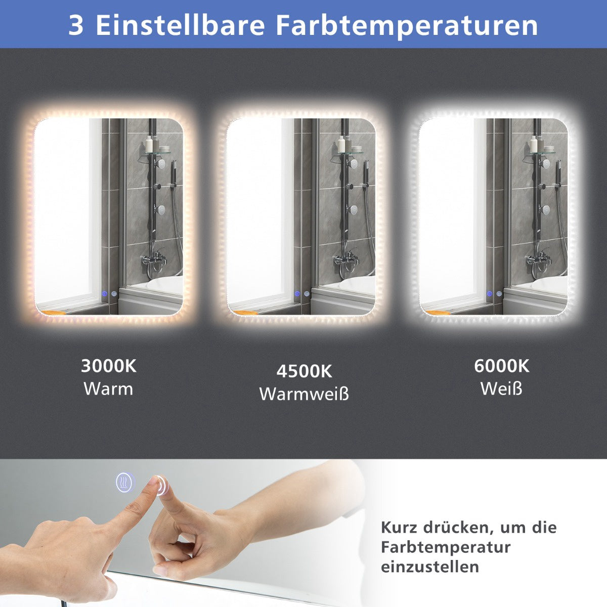 LED Bathroom Mirror 80 x 60 cm, Dimmable, Anti-Fog