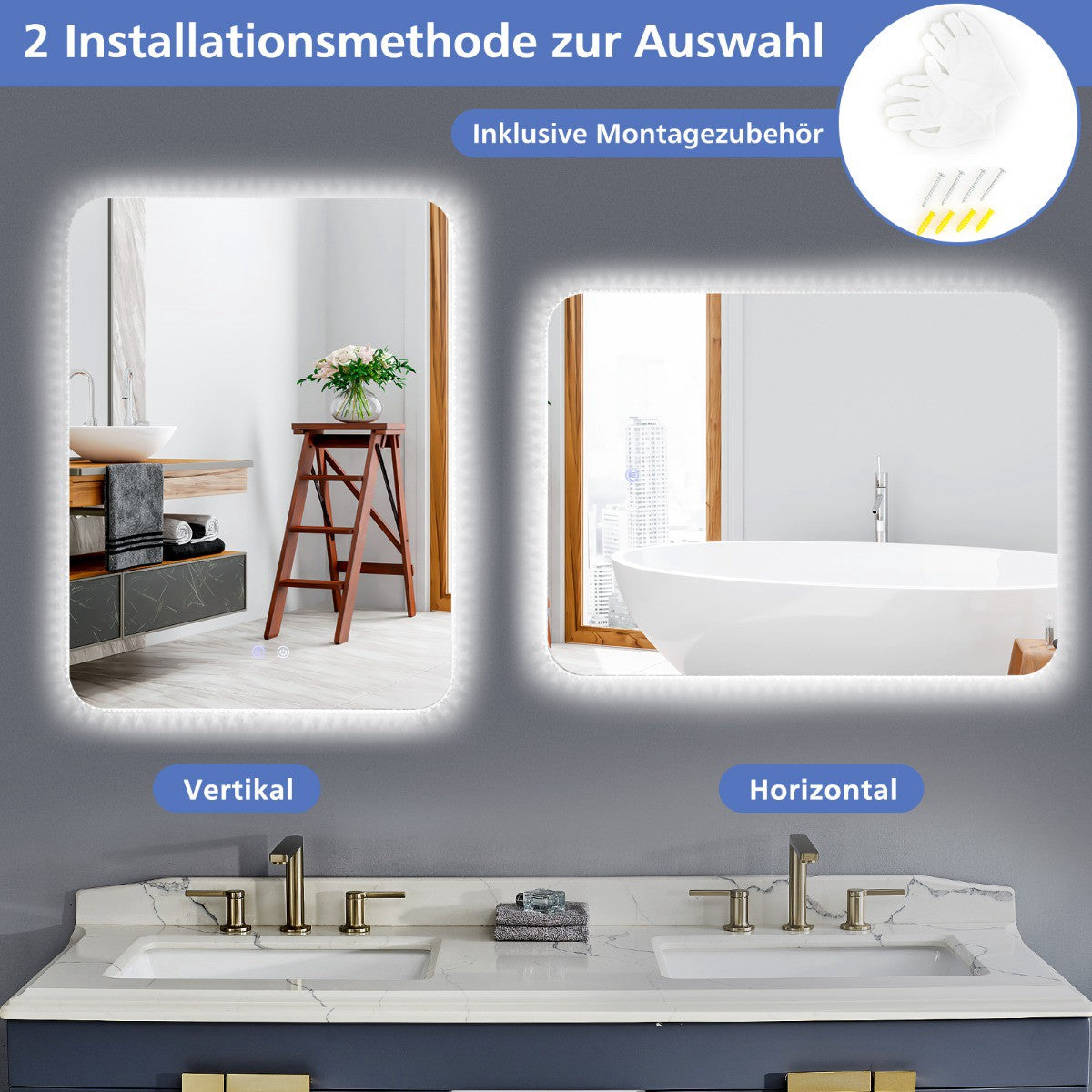 LED Bathroom Mirror 80 x 60 cm, Dimmable, Anti-Fog
