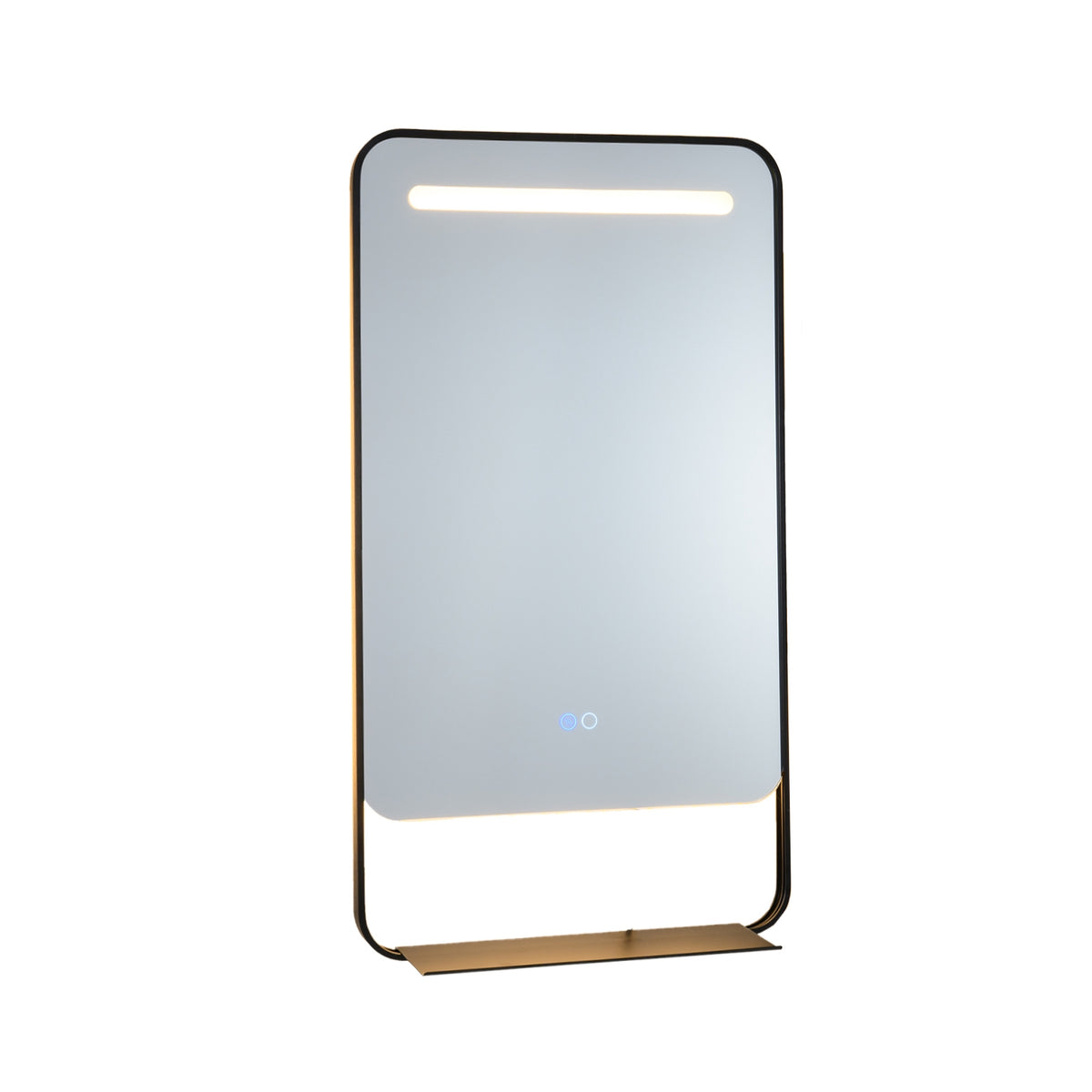 LED Bathroom Mirror 80 x 60 cm, Shelf, Anti-Fog, Gold Frame