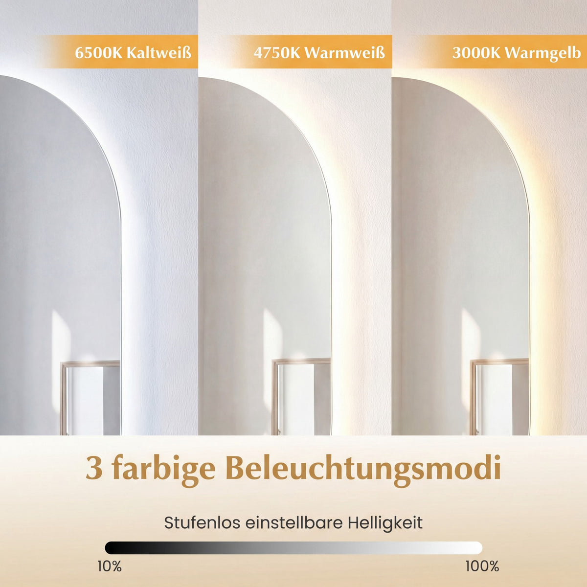 LED Bathroom Mirror, 90x55 cm, Anti-Fog, Adjustable Light