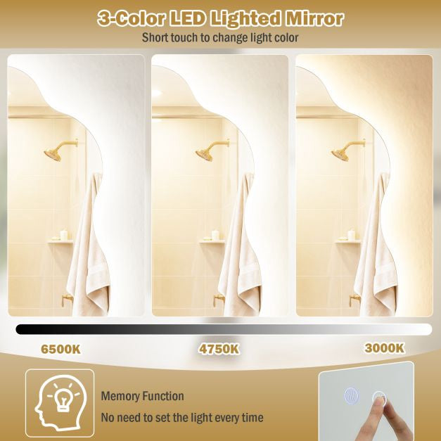 LED Bathroom Mirror, Asymmetrical, Anti-Fog, 70x50 cm