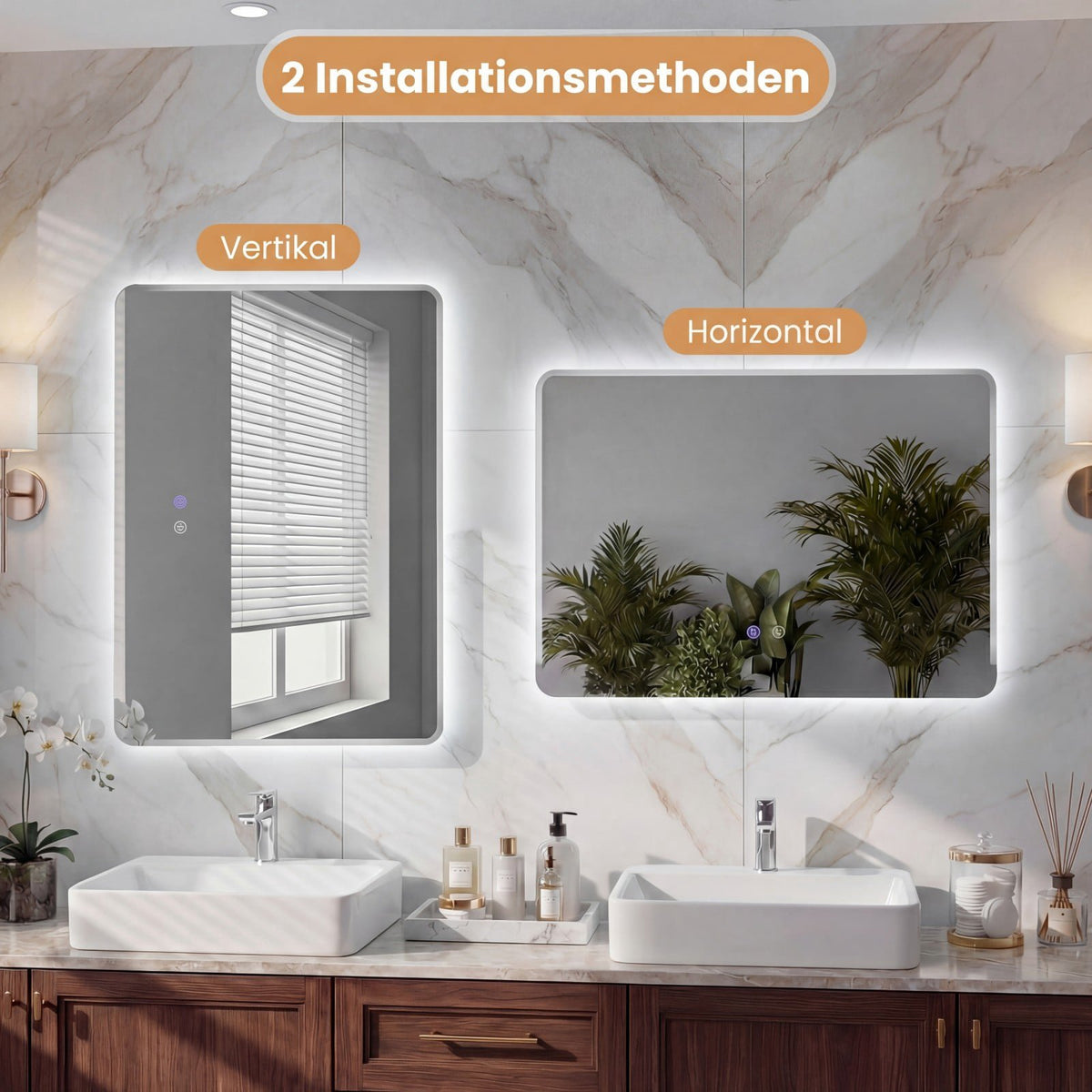 LED Bathroom Mirror with Anti-Fog, Dimmable Light, 70x50 cm