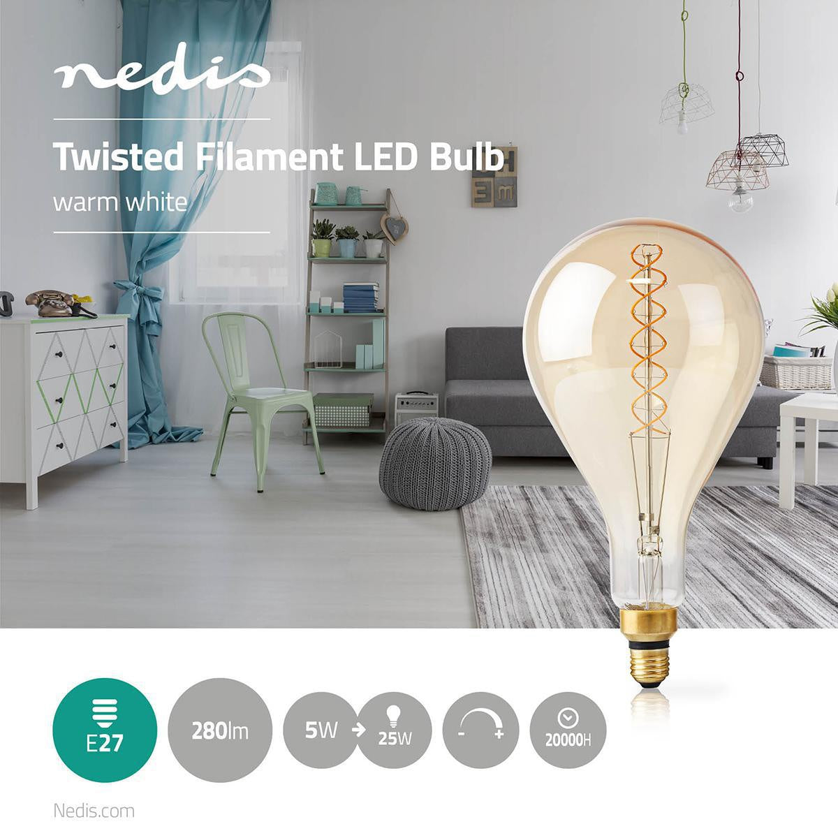 LED Bulb E27 | A160 | 5 W| 280 lm | 2000 K| Dimmable | Warm White | Retro Style | 1 pc.