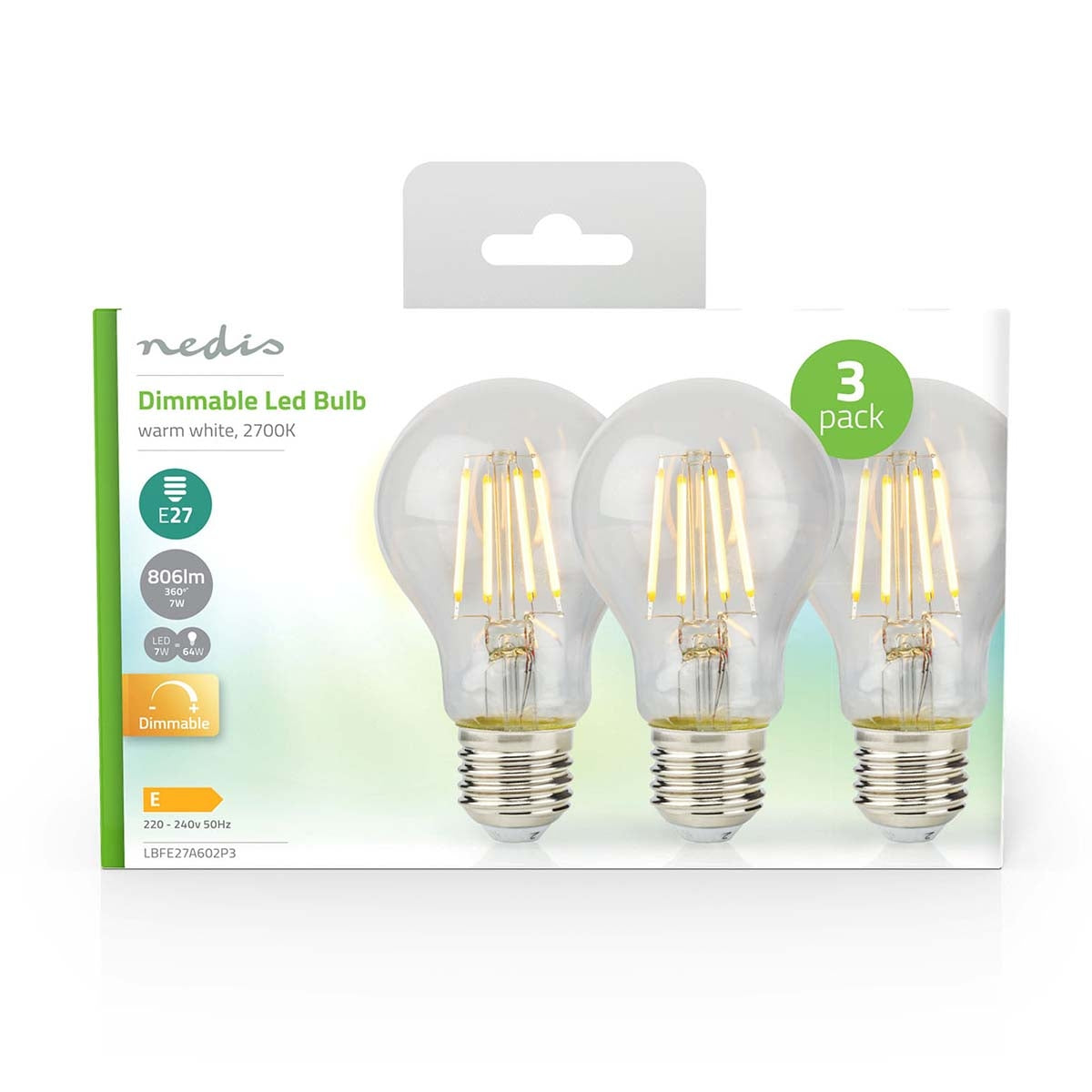 LED Bulb E27 | A60 | 7 W| 806 lm | 2700 K| Dimmable | Warm White | Retro Style | 3 pcs.