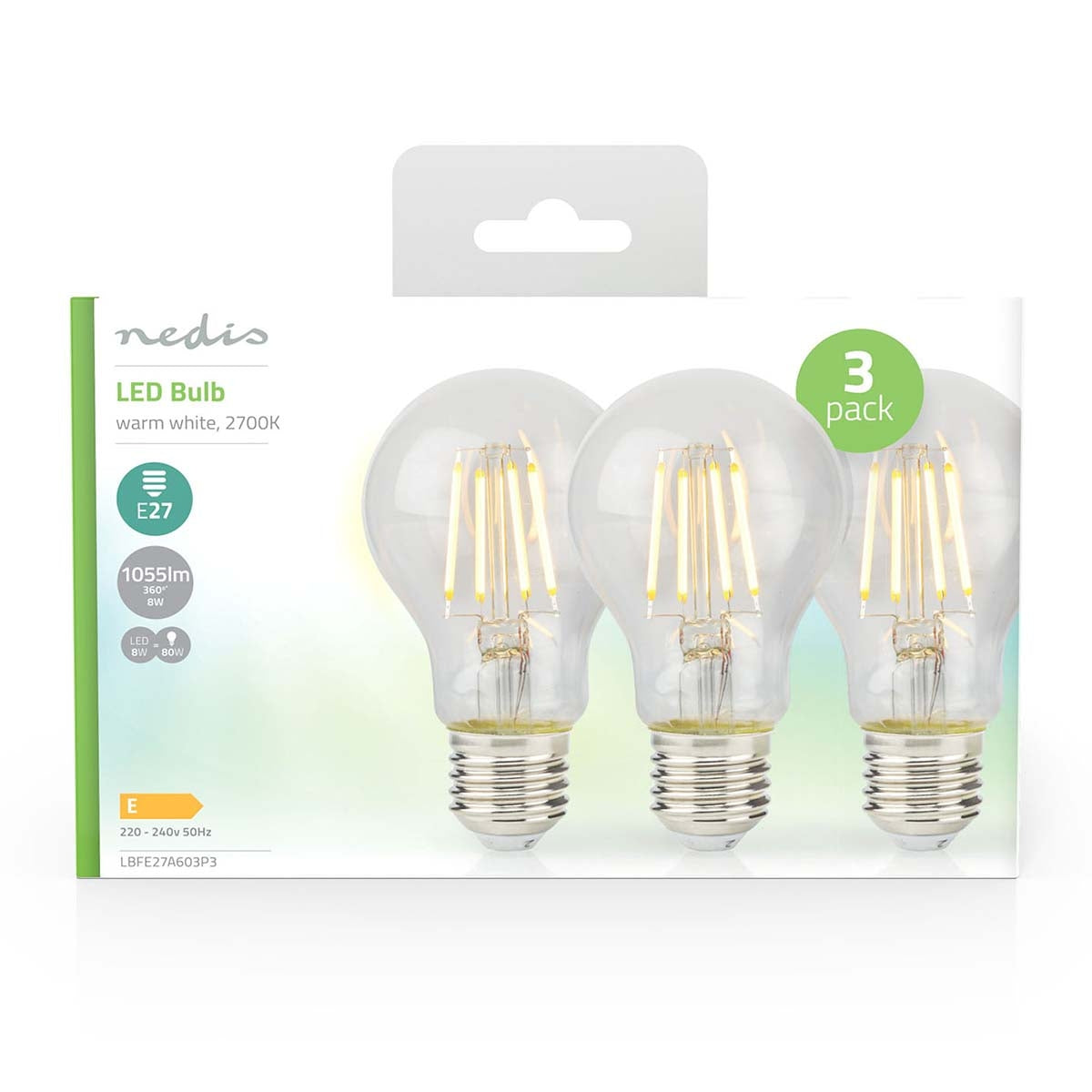 LED Bulb E27 | A60 | 8 W| 1055 lm | 2700 K| Warm White | Retro Style | 3 pcs.