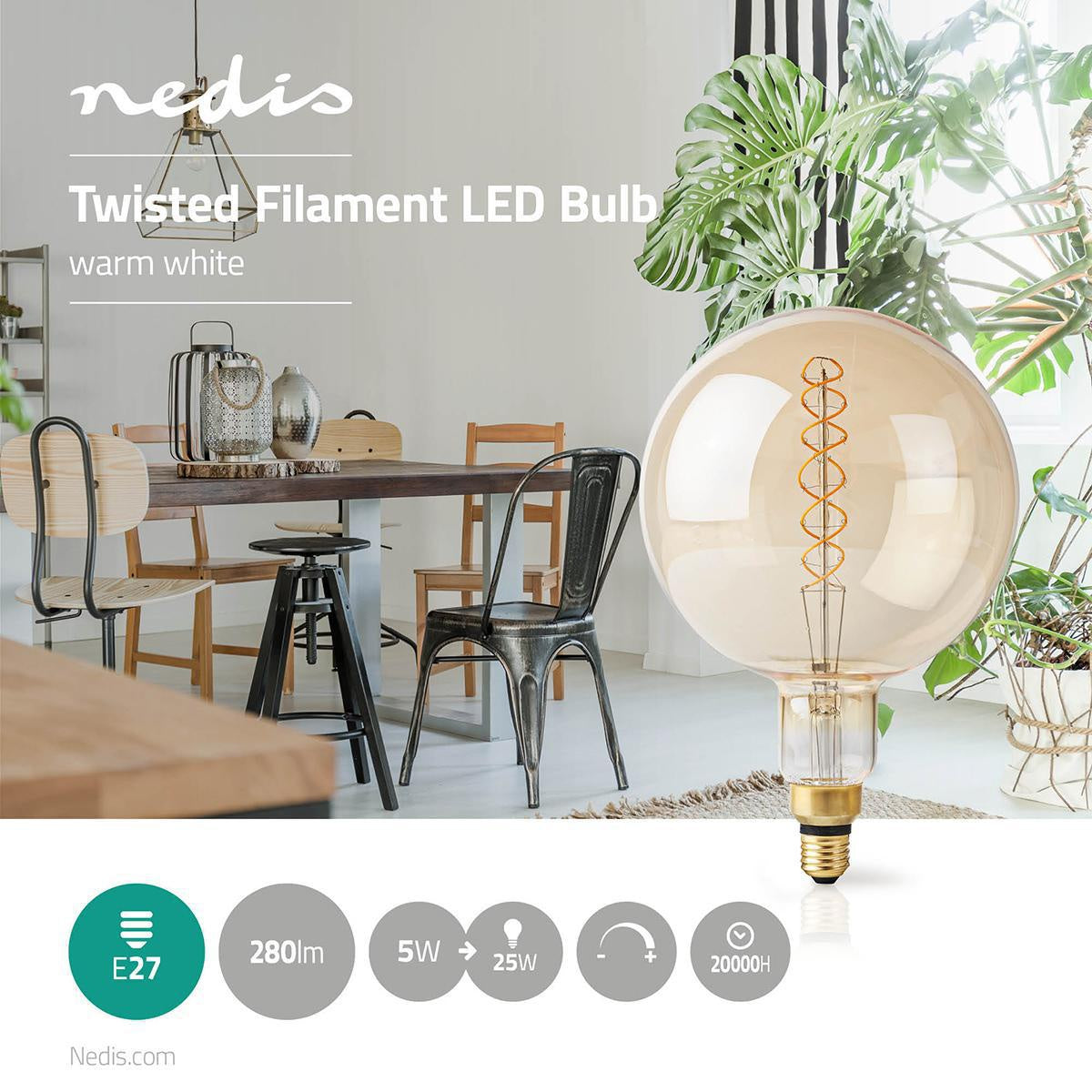 LED Bulb E27 | G200 | 5 W| 280 lm | 2000 K| Dimmable | Warm White | Retro Style | 1 pc.