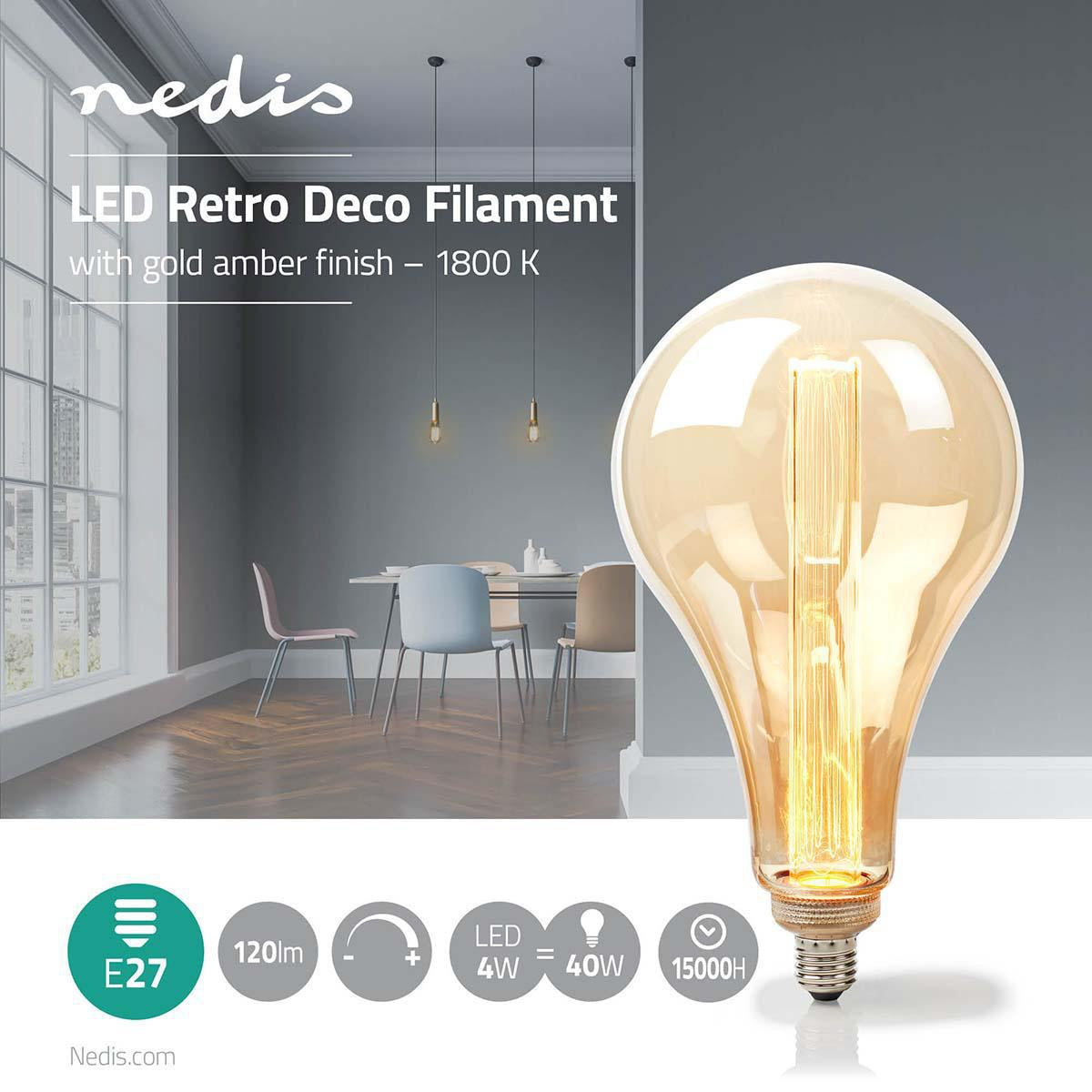 LED Bulb E27 | PS165 | 3.5 W| 120 lm | 1800 K| Dimmable | With gold finish | Retro Style | 1 pc.