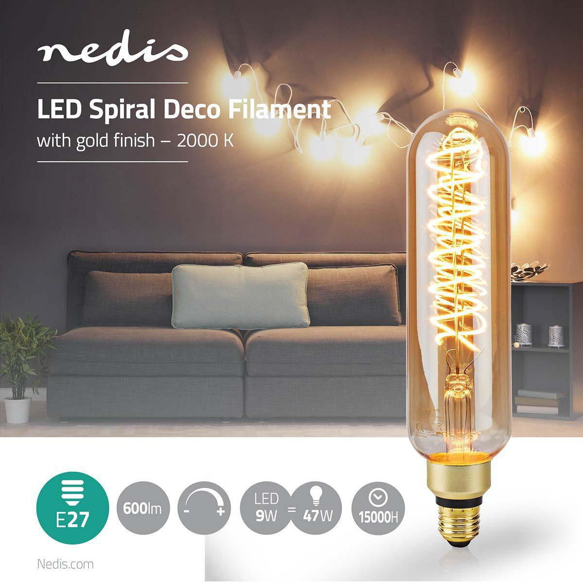 LED Bulb E27 | T65 | 8.5 W| 600 lm | 2000 K| Dimmable | With gold finish | Retro Style | 1 pc.