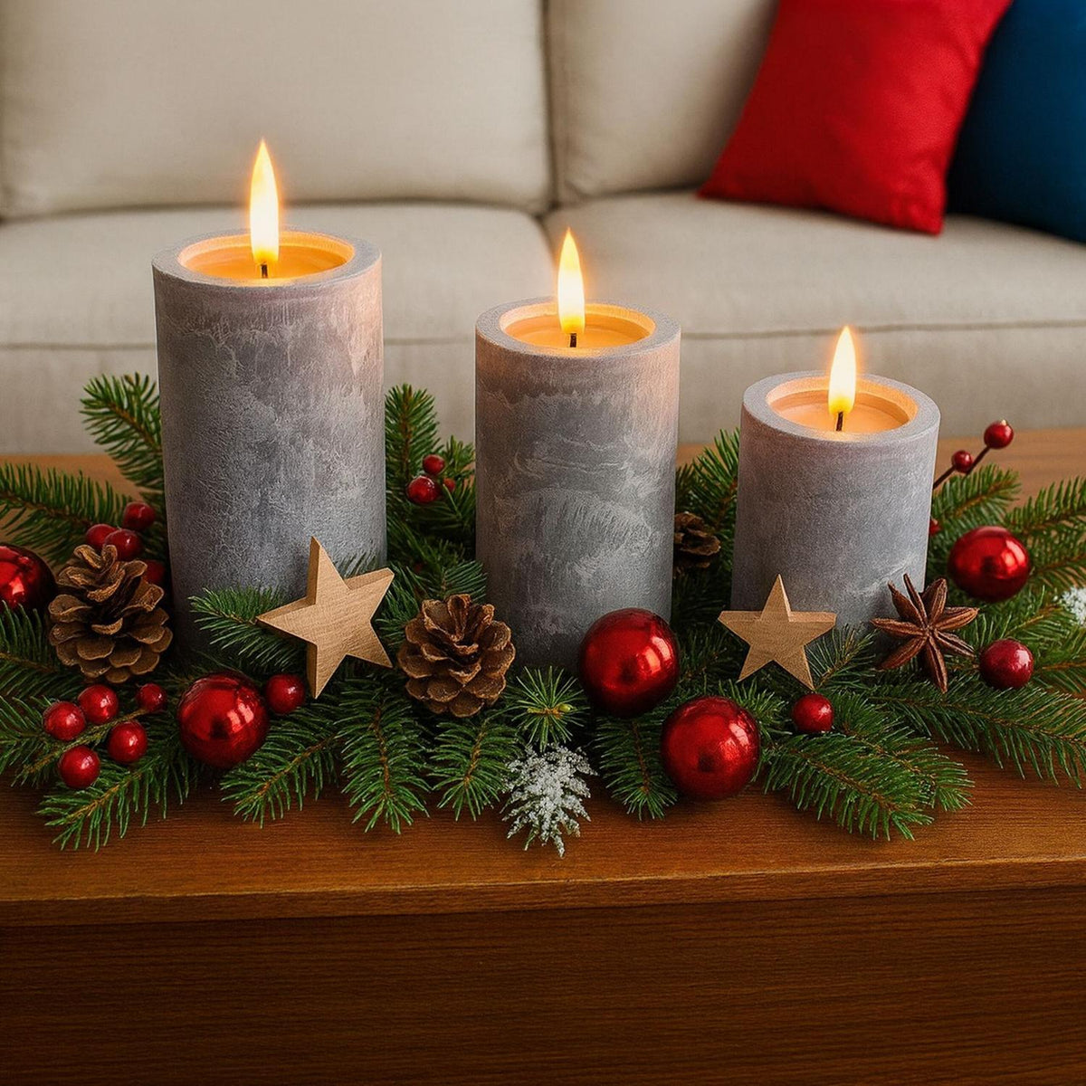 LED Candles with Timer, Set of 3 – Concrete Style