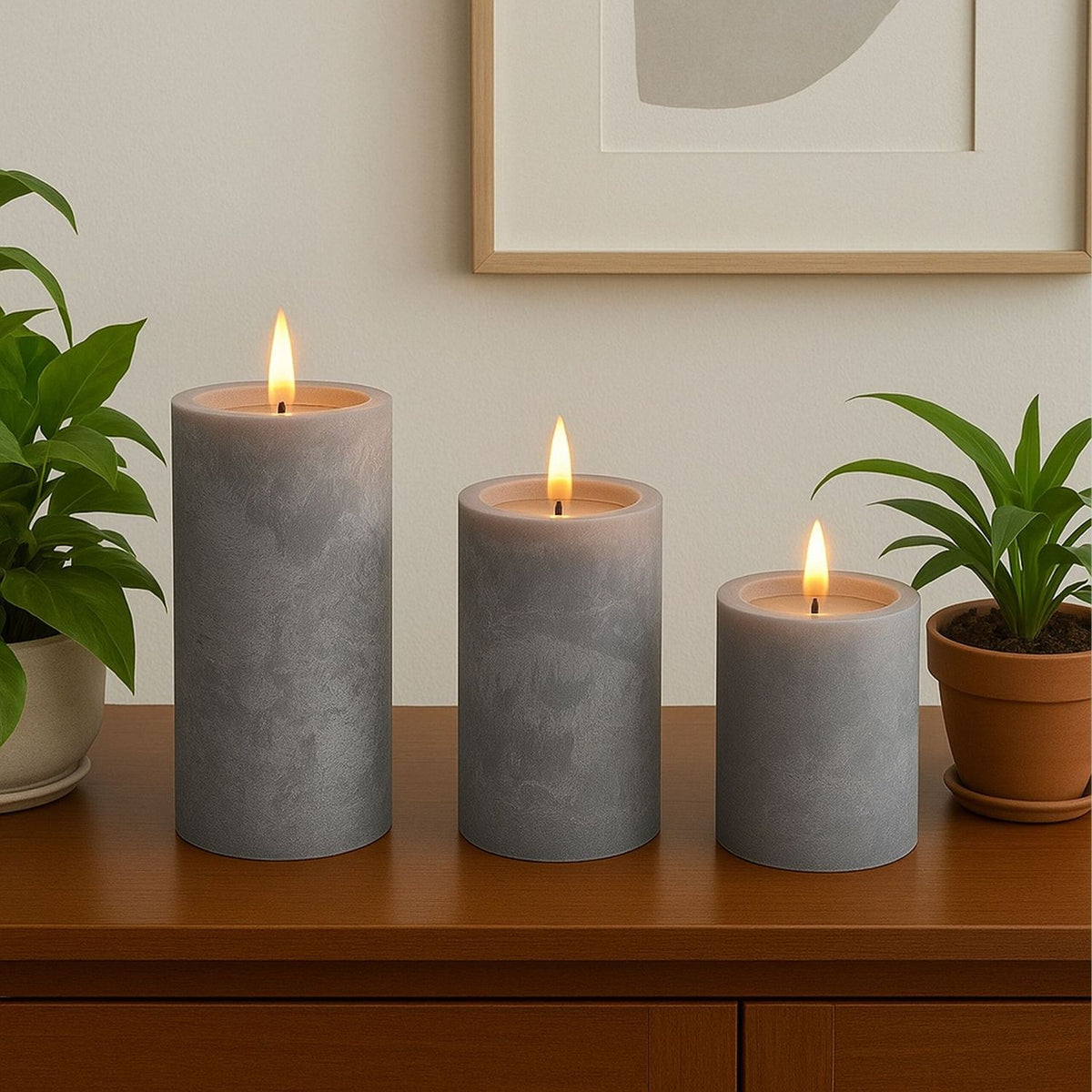 LED Candles with Timer, Set of 3 – Concrete Style