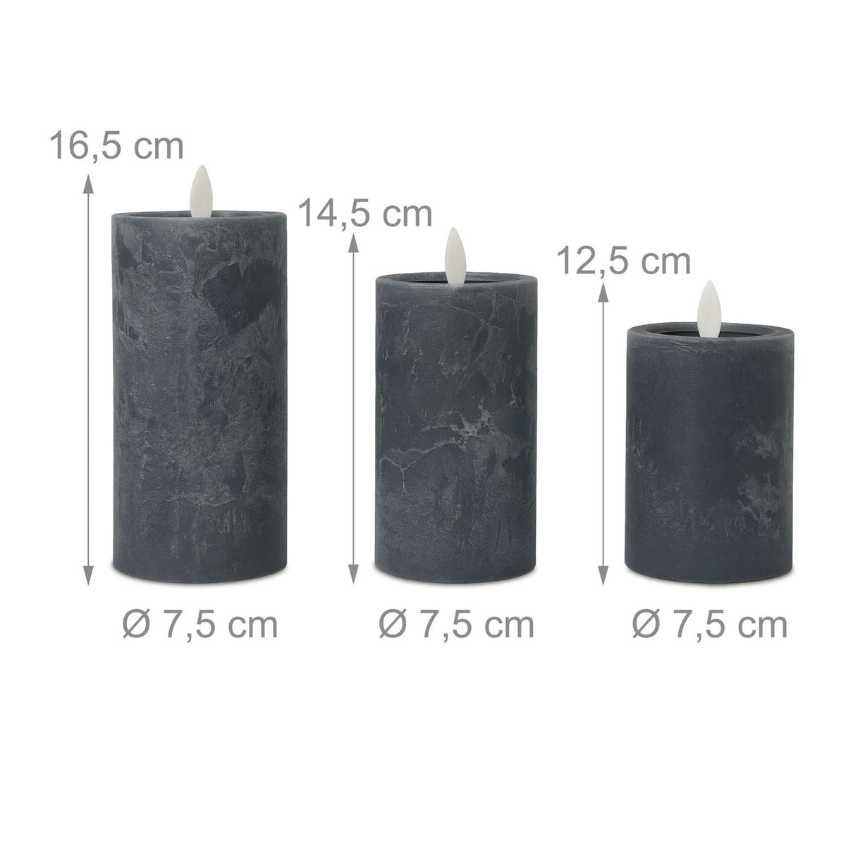 LED Candles with Timer, Set of 3 – Concrete Style