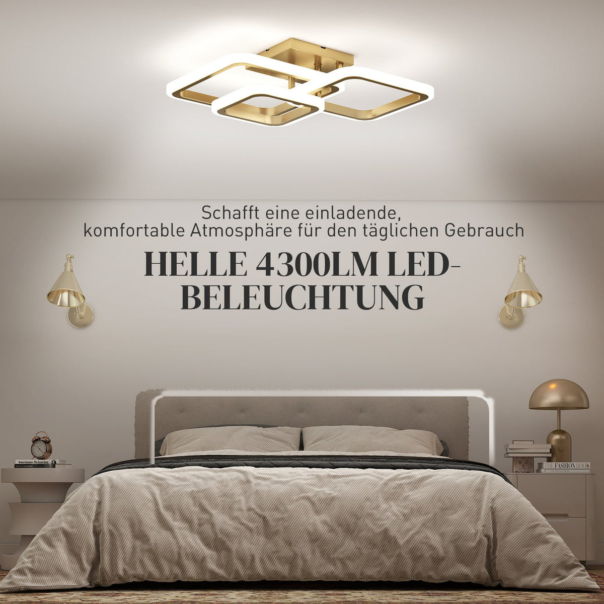 LED Ceiling Light 40W, 4300LM, 3-Color, Gold, 48x46x13 cm