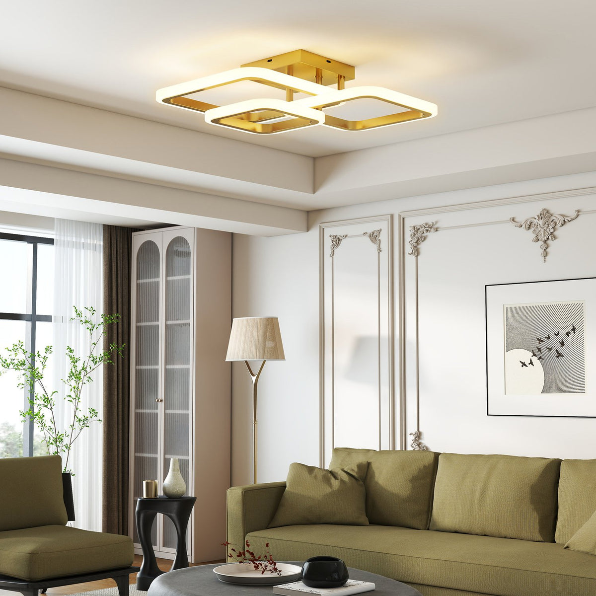 LED Ceiling Light 40W, 4300LM, 3-Color, Gold, 48x46x13 cm