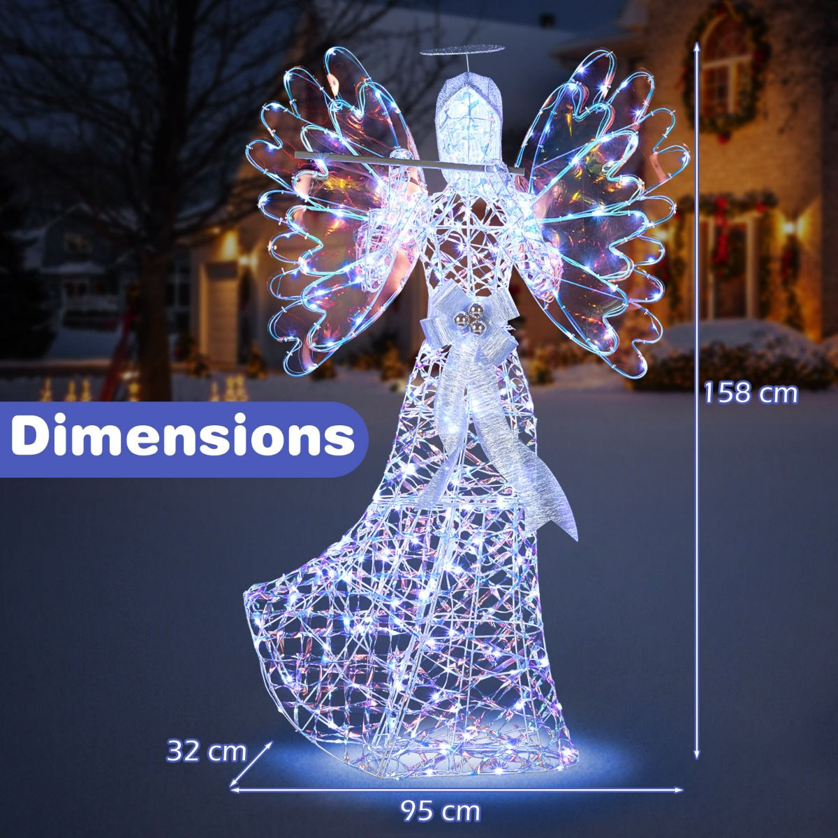 LED Christmas Angel Decoration, 1.58 m, 250 LEDs, White