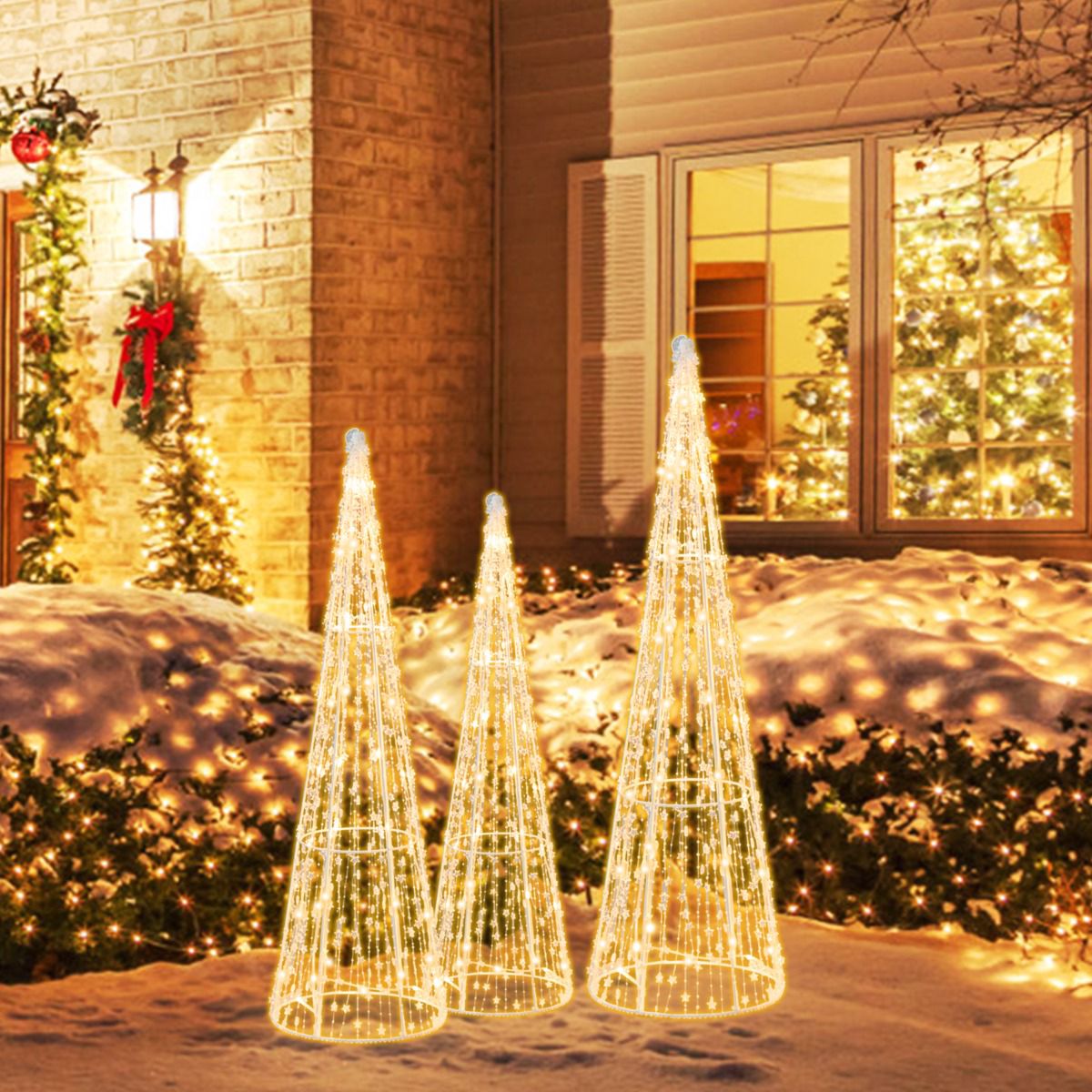 LED Christmas Cone Trees Set, 3-Piece, 90 Warm White