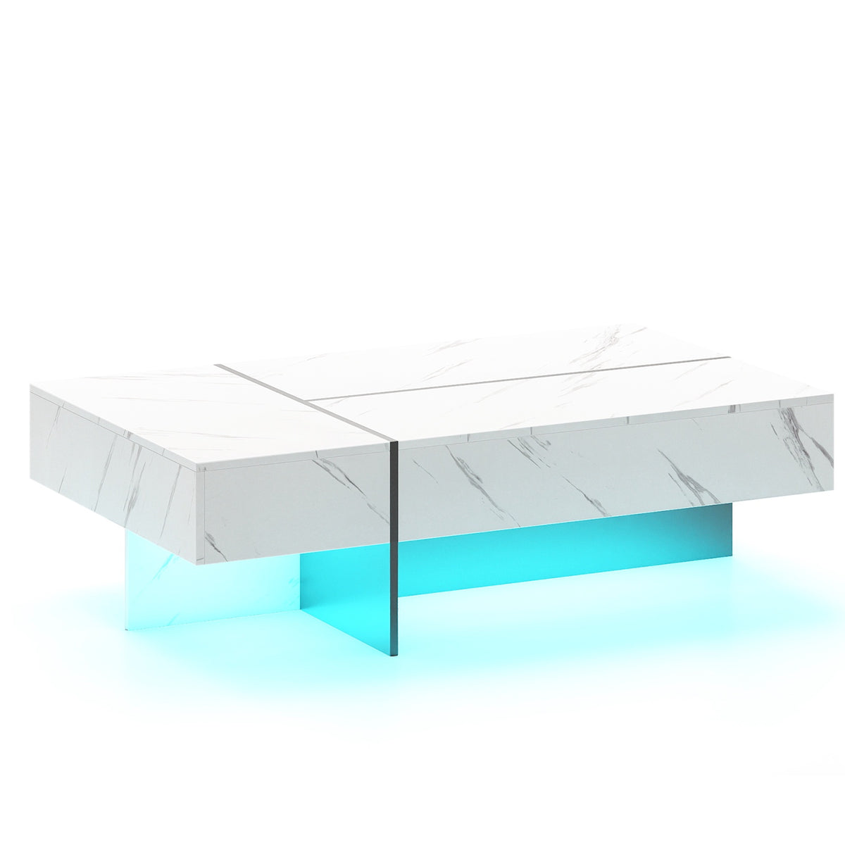 LED Coffee Table with 3 Drawers, High Gloss White