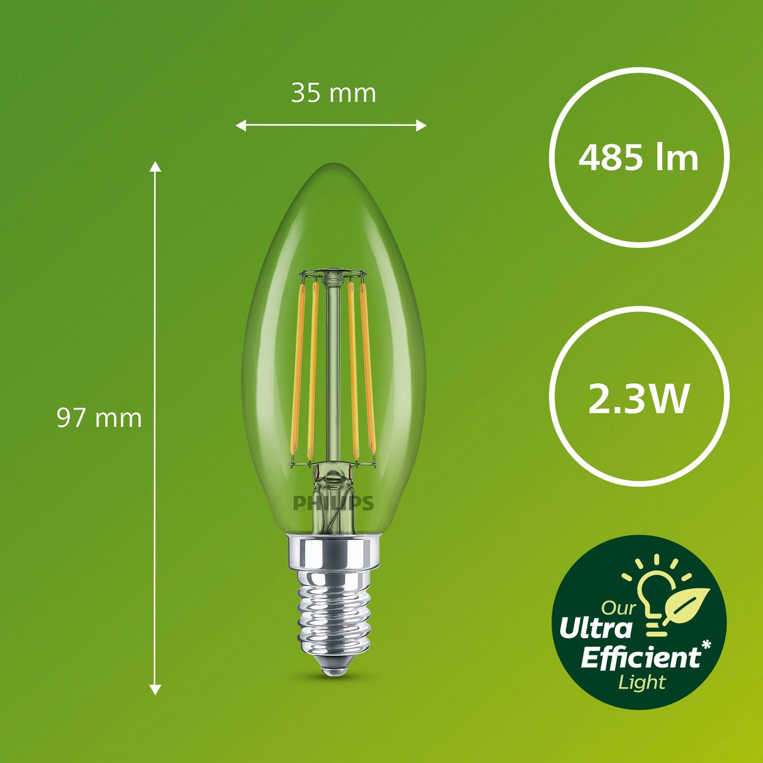 LED E14 Crown B35 2.3W (40W) Clear 485lm 2700K Energy class A