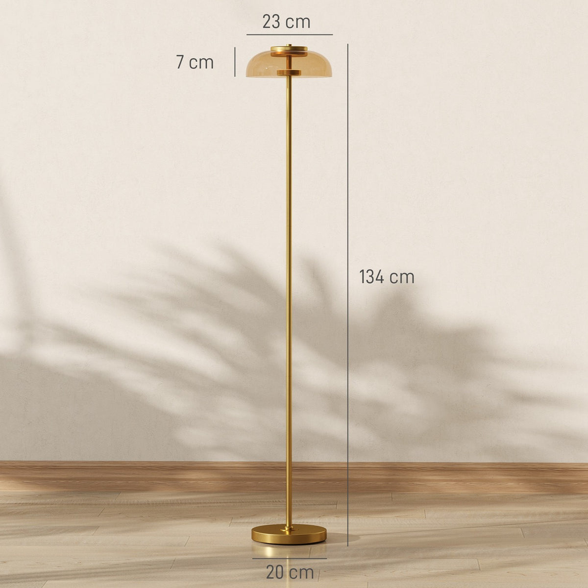 LED Floor Lamp, 3000K Warm Light, Brass Finish, Foot Switch