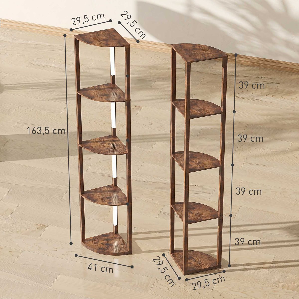 LED Floor Lamp With Shelves, Rustic Brown, Foot Switch, Dimmable