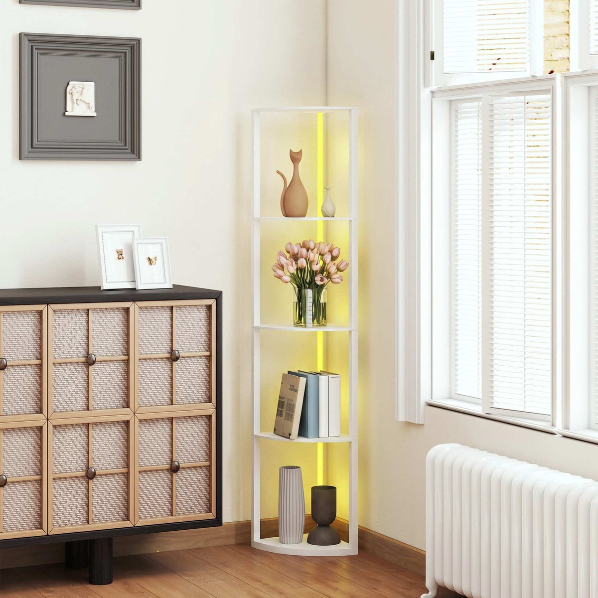 LED Floor Lamp with Shelves, RGB Lighting, Remote Control