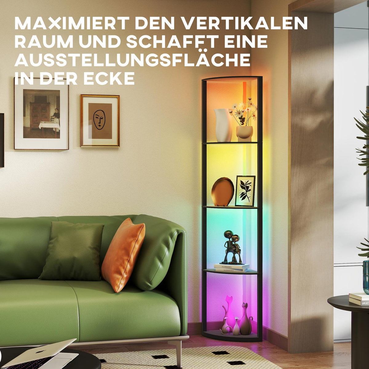 LED Floor Lamp with Shelves, RGB, Remote Control