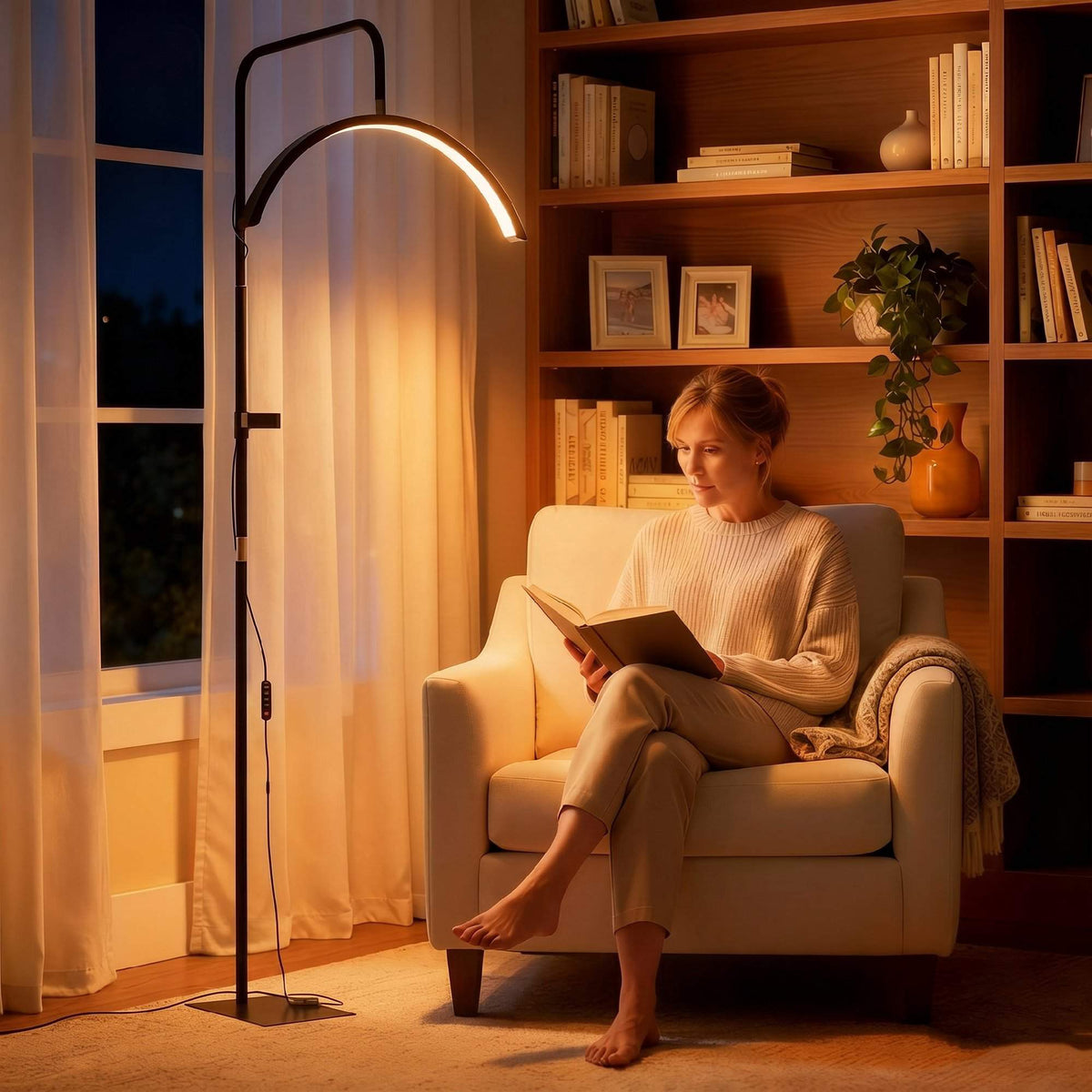 LED Half-Moon Eyelash Lamp, Phone Holder, Adjustable Height