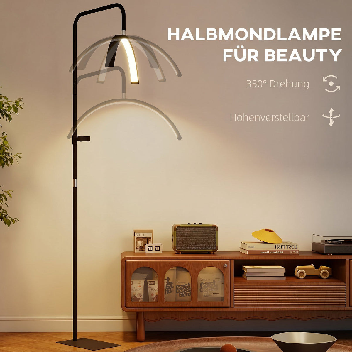 LED Half-Moon Eyelash Lamp, Phone Holder, Adjustable Height
