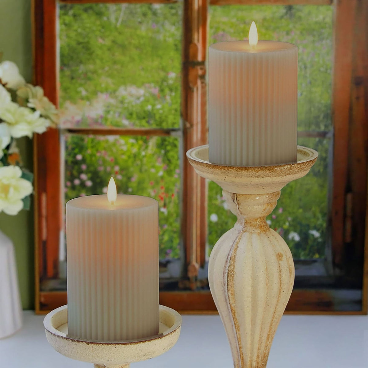 LED Pillar Candles, Flameless, Warm White, Set of 4