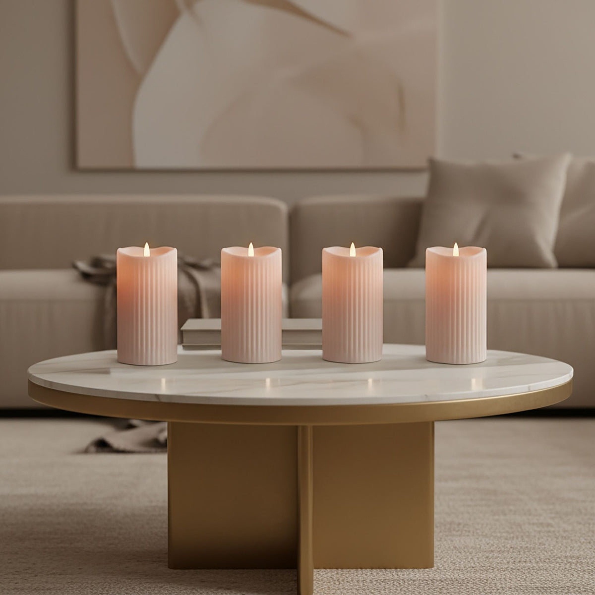 LED Pillar Candles, Flameless, Warm White, Set of 4