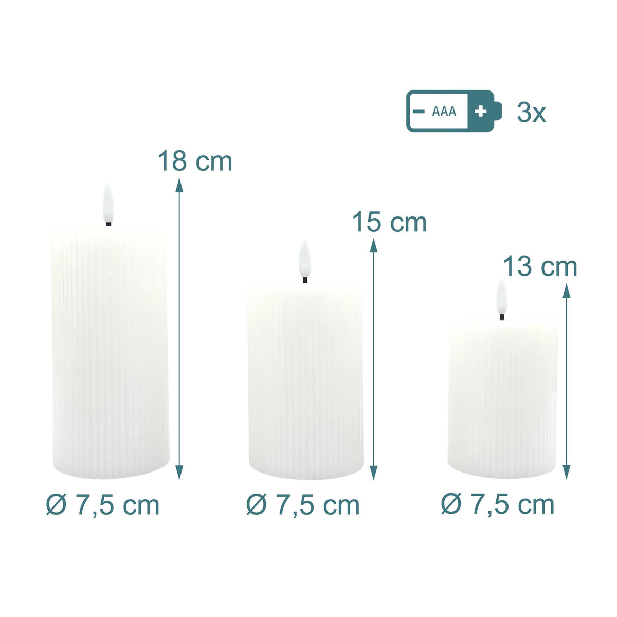 LED Real-Wax Flameless Candles, Set of 3