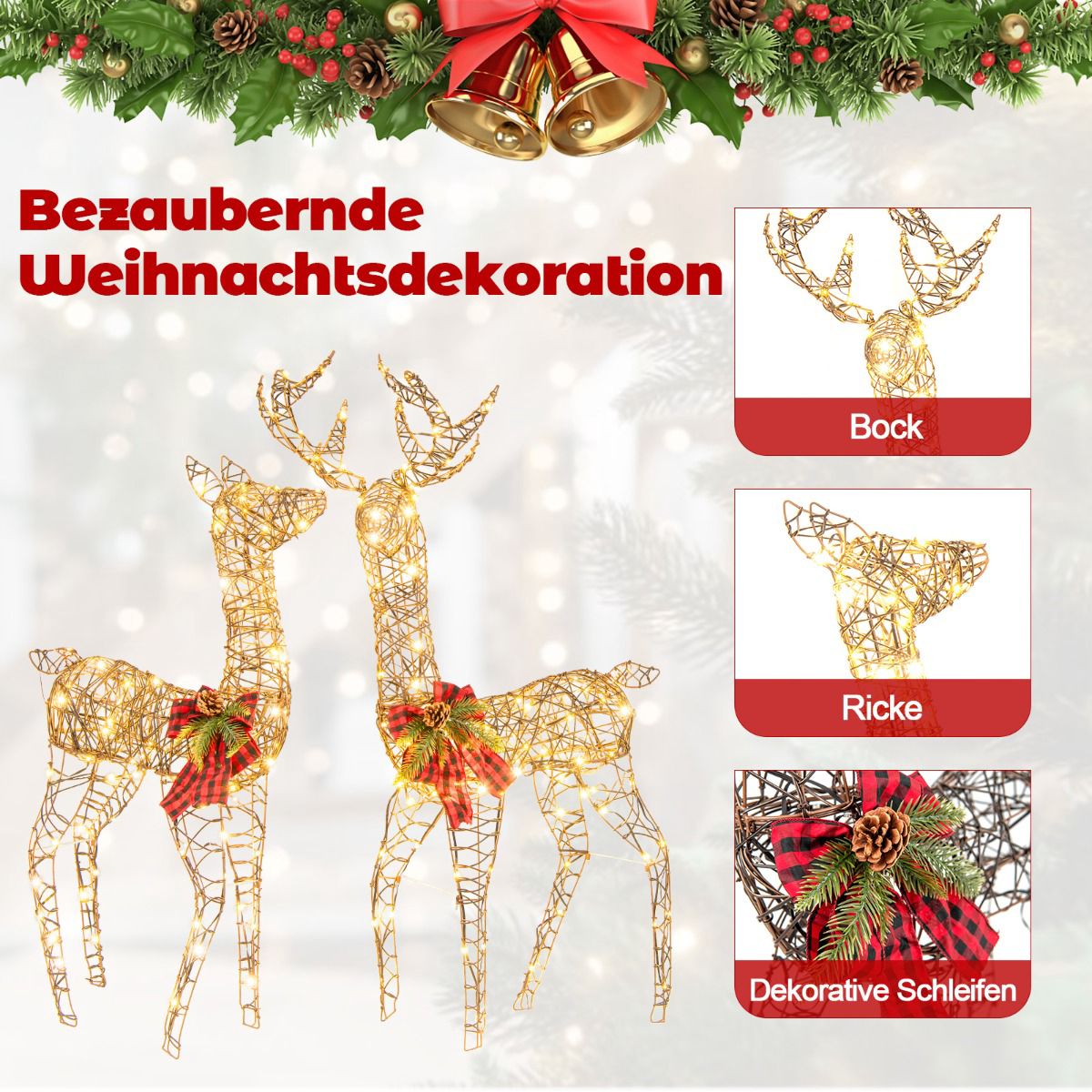 LED Reindeer Family Set, 2-Piece, 200 Lights, Outdoor