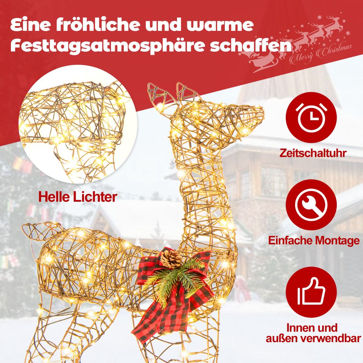 LED Reindeer Family Set, 2-Piece, 200 Lights, Outdoor