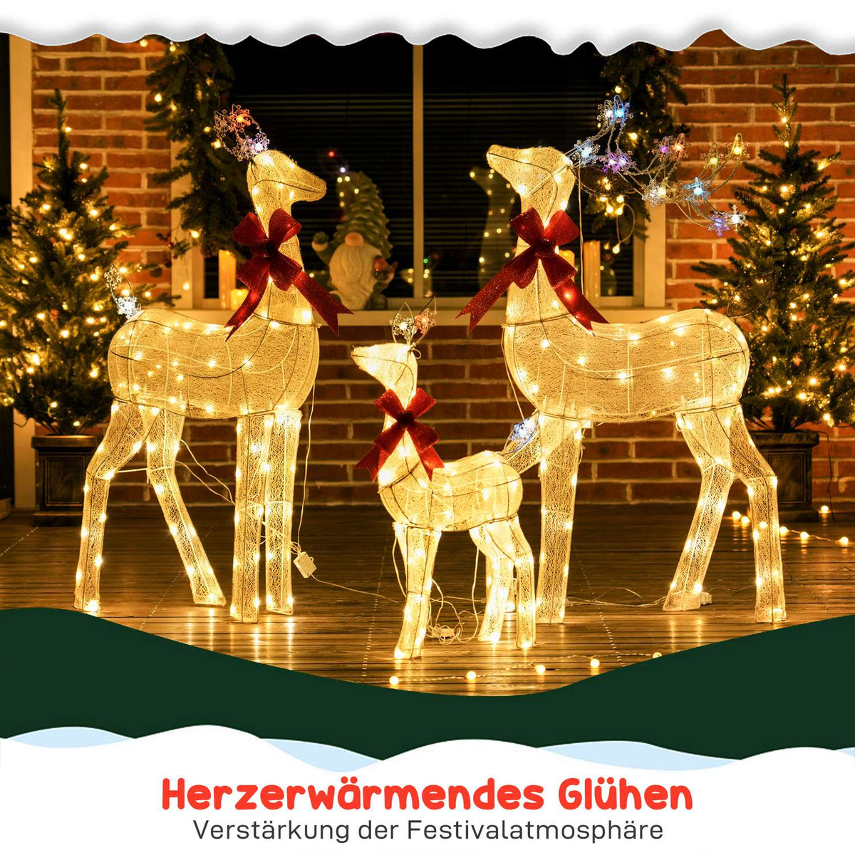 LED Reindeer Family Set – Waterproof, Steel, Polyester