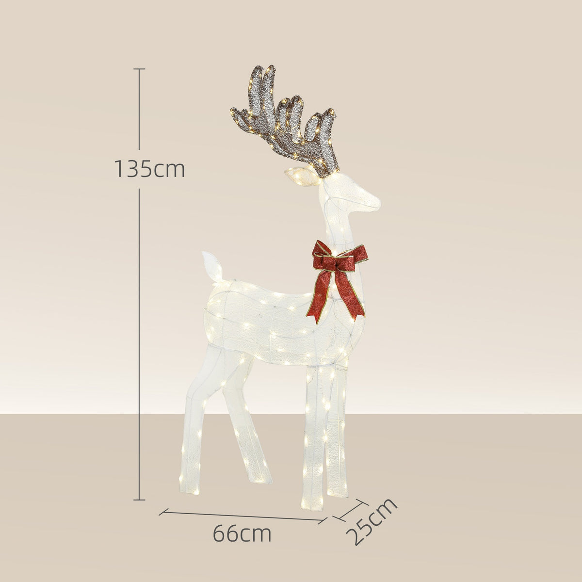 LED Reindeer with Red Bow, 137 Lights, Weatherproof, 66x25x135 cm